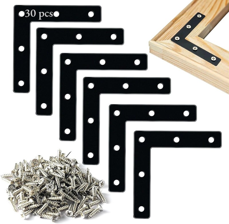 yeesport Flat Corner Braces, 20 Pcs 3.15x3.15" L Right Angle Braces, Repair Mending Plates for Wooden Frames Beds Tables Cabinets Chairs, Joining Bracket Support with 100 Pcs Screws, Black - Image 1